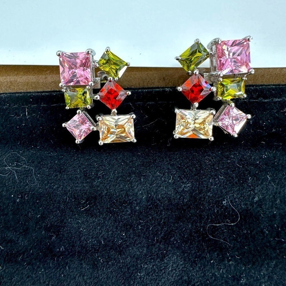 SALE:Vintage Multi stone clip earrings. Pink, Green, red, amber prong settings
